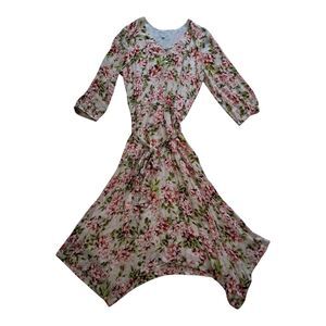 J Jill Dress Womens Large Cream Midi Pebble Hydrangea Floral Pockets Cottagecore